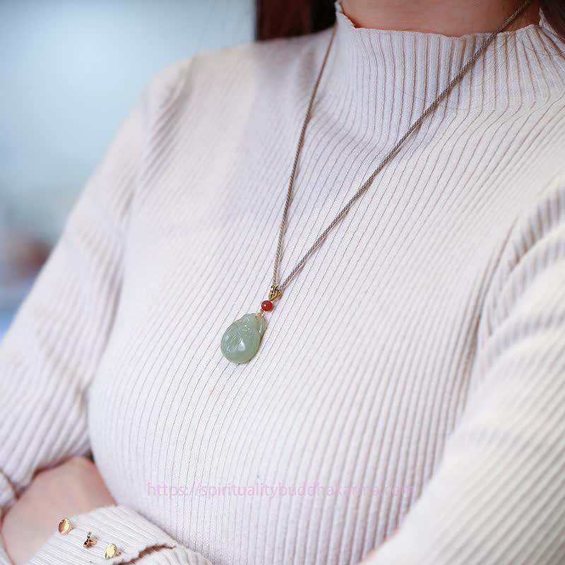 Jade  Laughing Buddha Hetian Jade Wealth Prosperity String Necklace Pendant