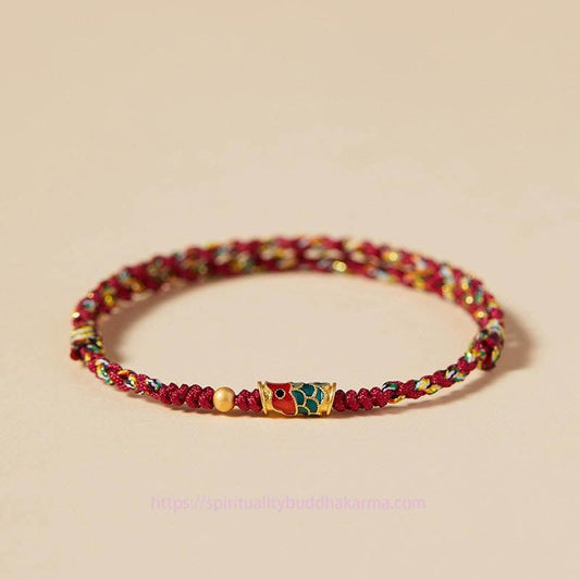 Ancient Tibetan Buddhist Red String Tradition  Handcrafted Koi Fish Wealth Prosperity Braided Rope Bracelet