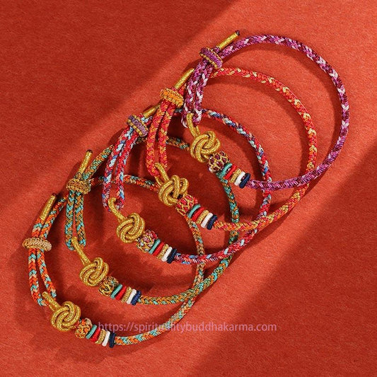 Ancient Tibetan Buddhist Red String Tradition  Handmade Dunhuang Colorful Rope Protection Braid String Bracelet