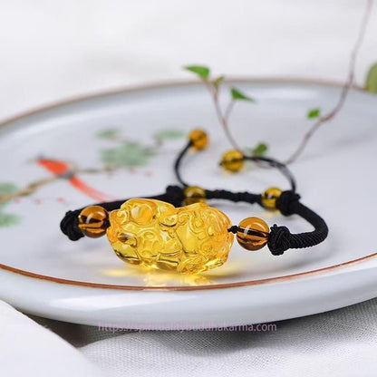 Golden Energy Citrine Natural Obsidian Amethyst Wealth Solar Plexus Chakra (Third Chakra) PiXiu Cooper Coin Wealth Bracelet