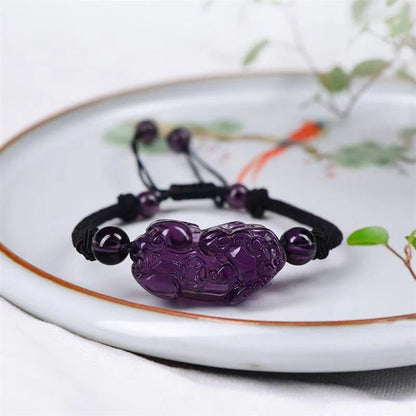 Golden Energy Citrine Natural Obsidian Amethyst Wealth Solar Plexus Chakra (Third Chakra) PiXiu Cooper Coin Wealth Bracelet