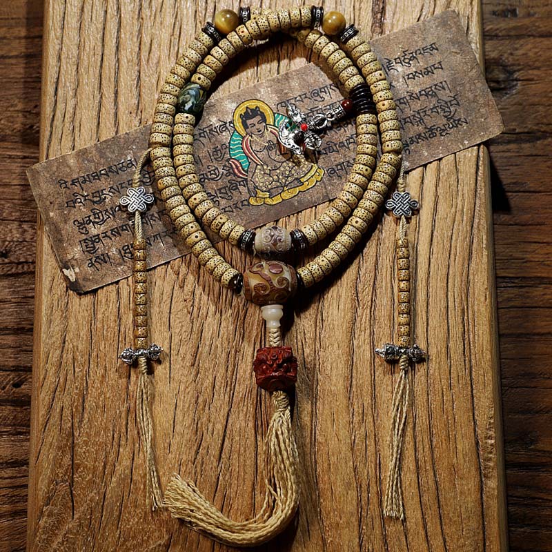 Spirituality Buddha Karma Tibet 108 Mala Beads Bodhi Seed Cross Vajra Dharma Wheel PiXiu Wealth Bracelet