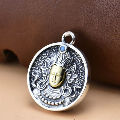 Buddha Energy Necklace 925 Sterling Silver Green Tara Double Dorje Vajra Protection Necklace Pendant
