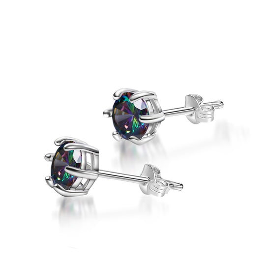 18ct White Gold Plated on 925 Sterling Silver,Rainbow Quartz Stone Hypoallergenic Tragus Cartilage Sleeper Earrings,Earring Stud Gift Box,Men Women…